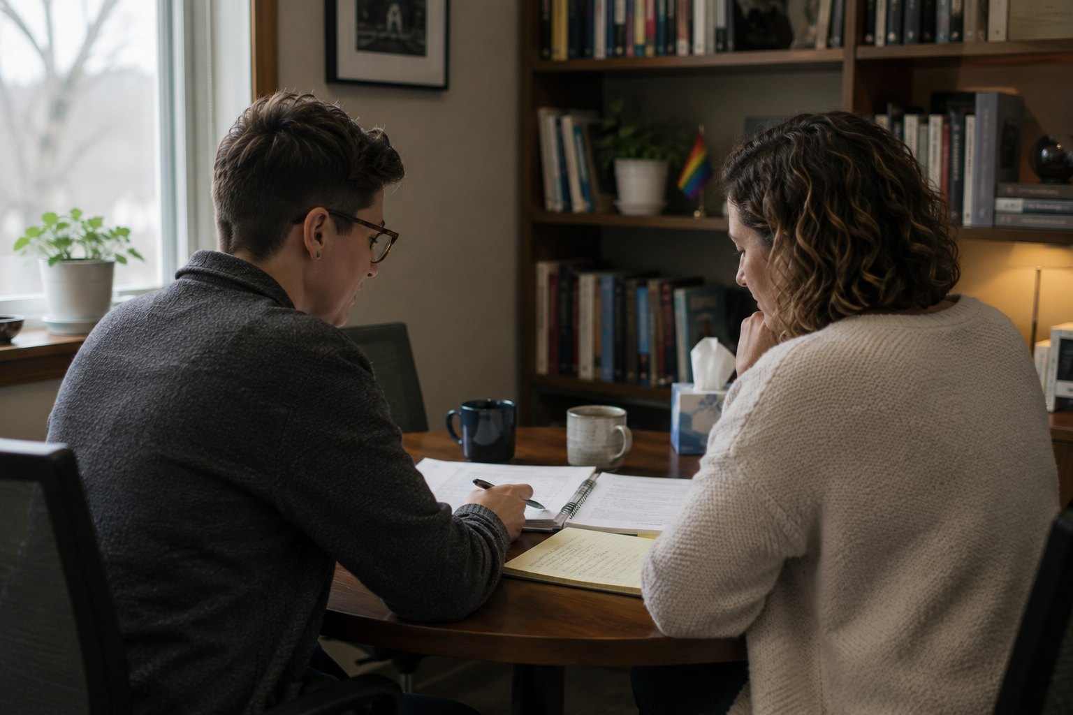 Two clinicians working side by side at a desk