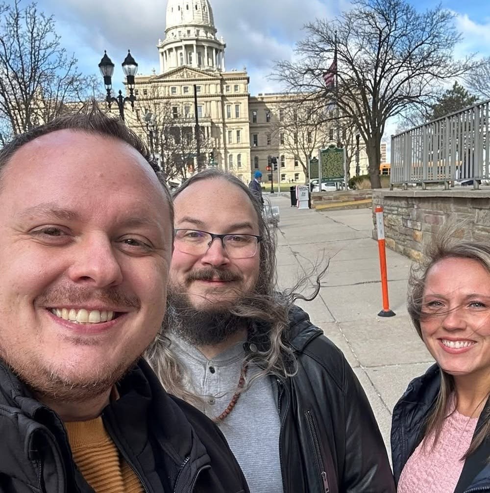 Three MMHCA representatives outside the Michigan State Capitol in Lansing on the day of the meeting