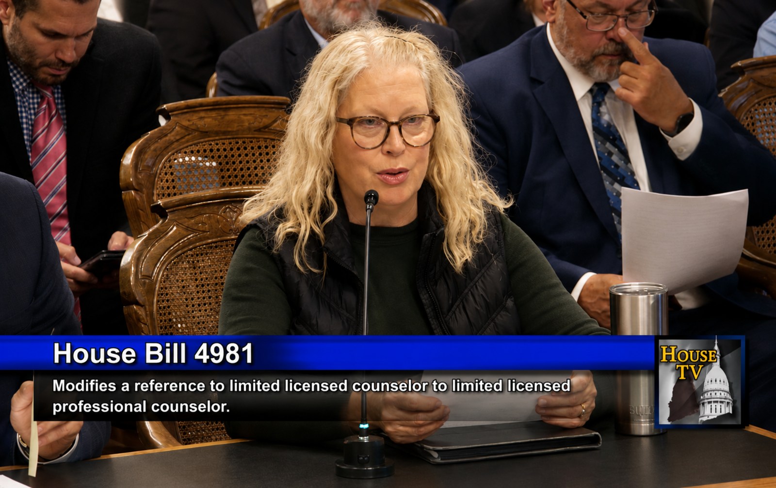 MMHCA board secretary Carol Berger giving testimony on House Bill 4981 before the Michigan House Health Policy Committee